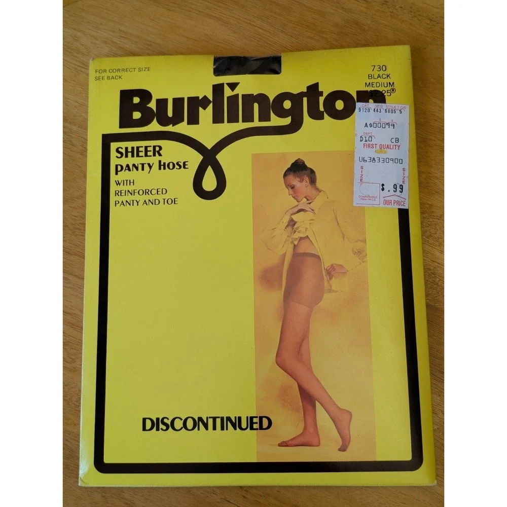 NOS Burlington Sheer Pantyhose Reinforced Panty & Toe BLACK  Discontinued MEDIUM